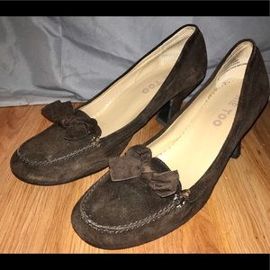Brown Bow Suede Leather Shoes